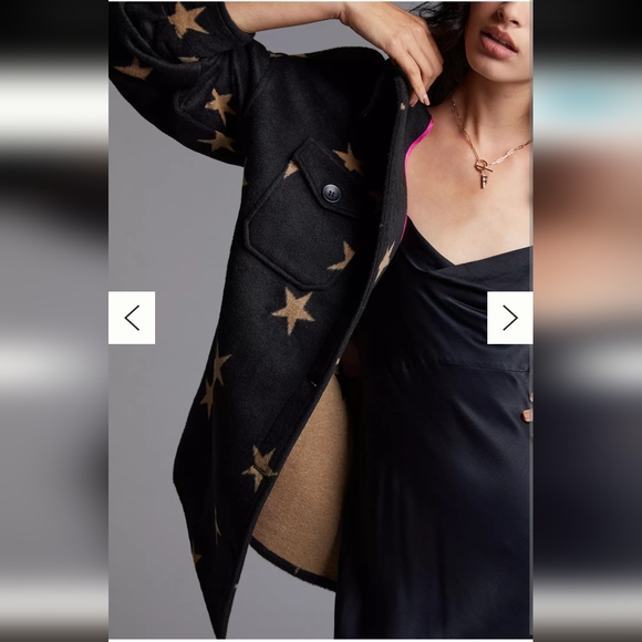 NWT new AVEC LES FILLES Felt Shirt Jacket In Black/tan Star from modesens/Anthro - Picture 3 of 14